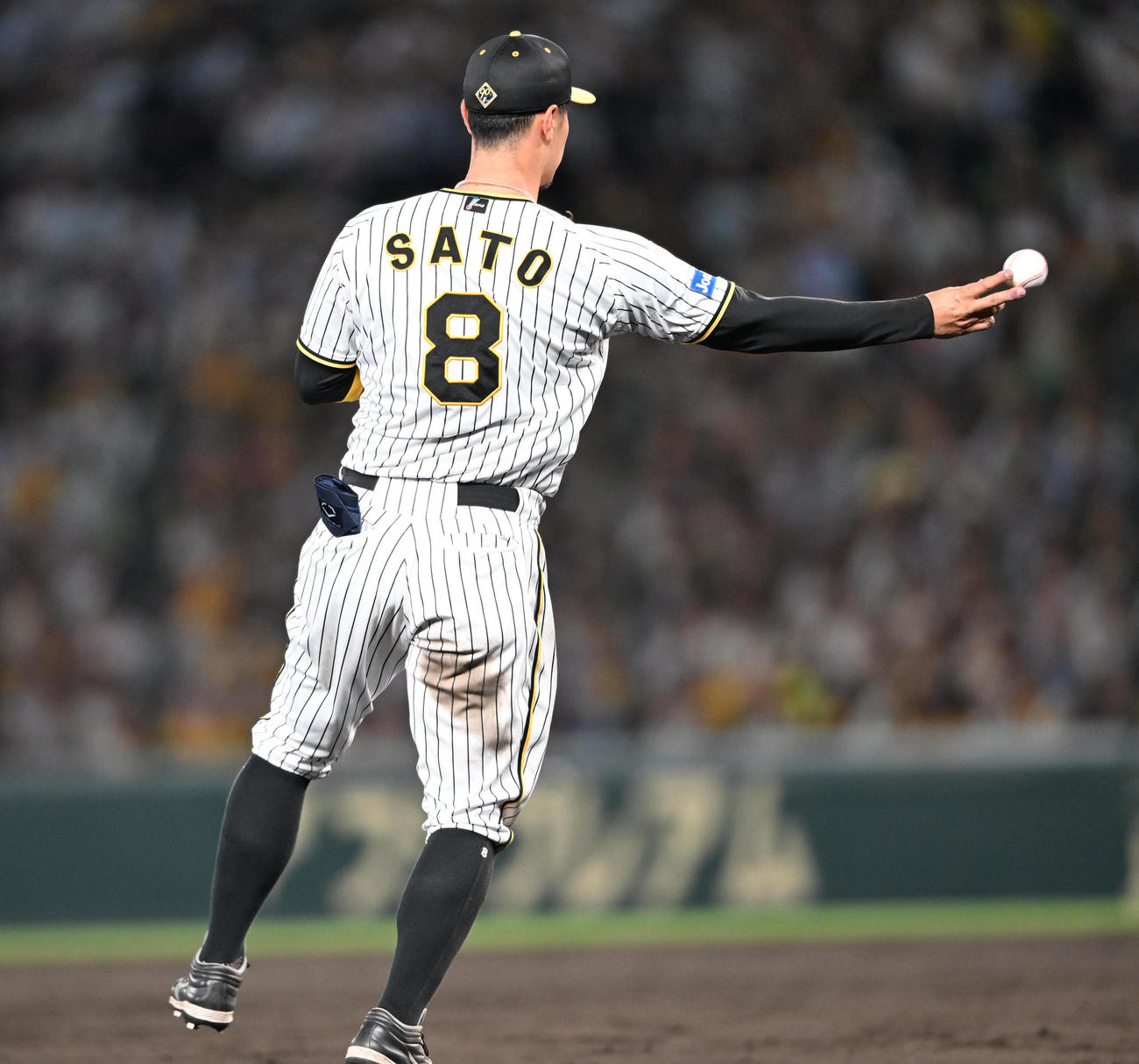 阪神対西武　4回表西武2死、山野辺の打球をさばく佐藤輝（撮影・和賀正仁）