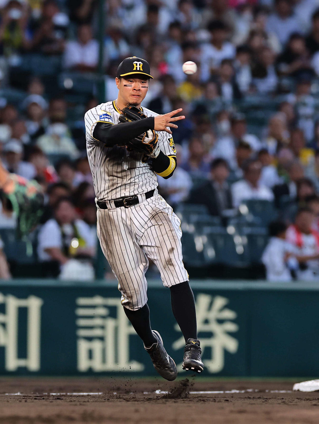 阪神対西武　4回表西武2死、佐藤輝は中村剛の三ゴロを捕球しジャンピングスロー（撮影・上田博志）