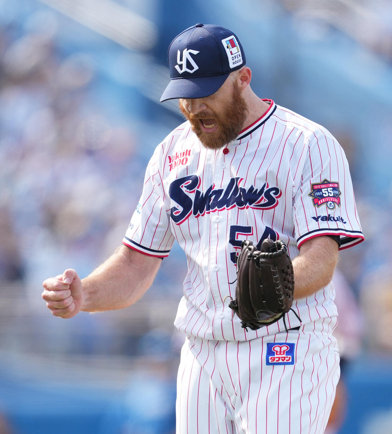ヤクルト対日本ハム　6回表日本ハム2死一塁、田宮を三ゴロに仕留め、ガッツポーズを見せるサイスニード（撮影・菅敏）