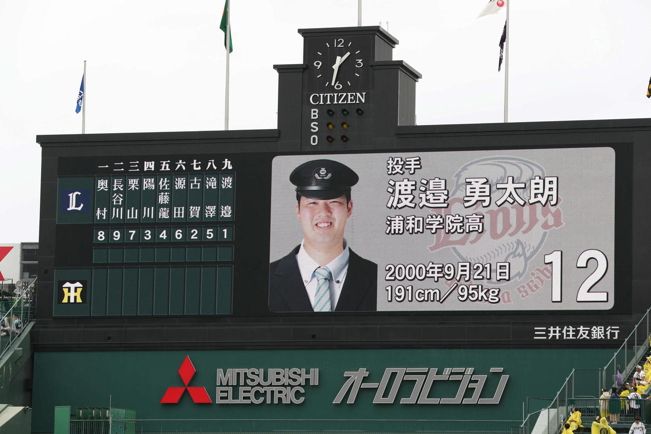 阪神対西武　鉄道対決とあって、選手紹介では両チームとも鉄道員のコスチュームの映像が流れた。西武先発の渡辺