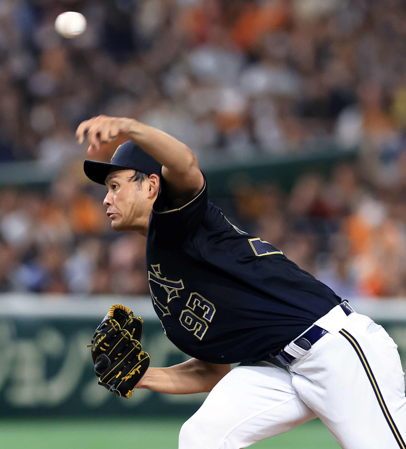 巨人対オリックス　力投するオリックス先発の佐藤（撮影・浅見桂子）