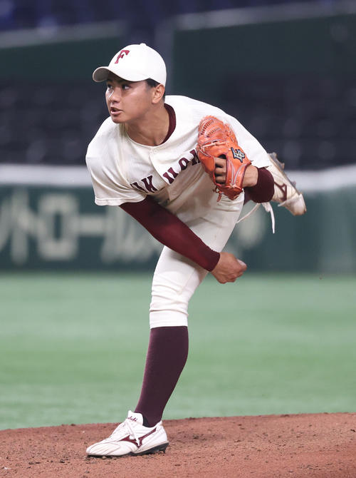 九産大対福岡大 先発した福岡大・朝吹(撮影・柴田隆二)