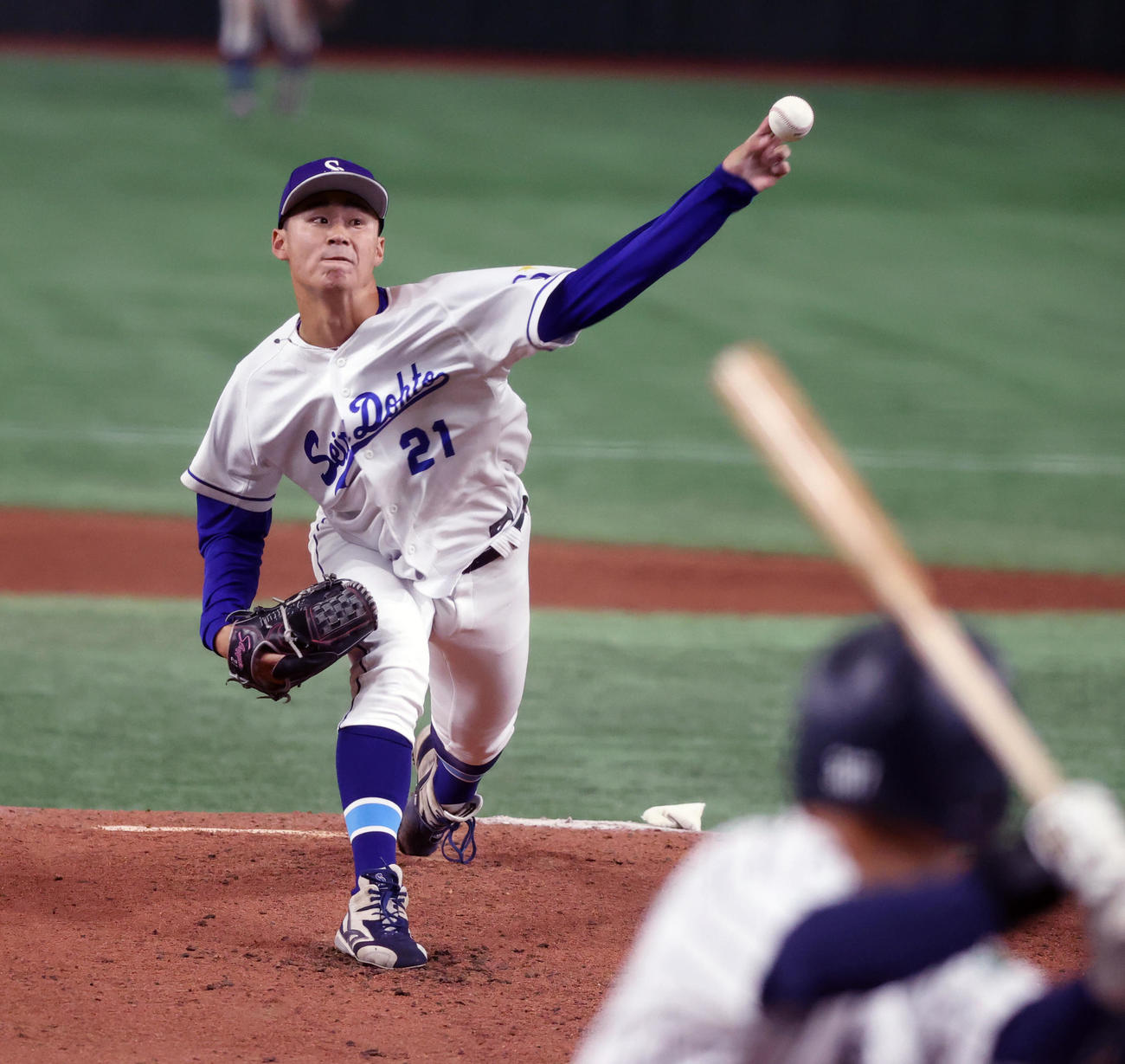 星槎道都大対仙台大　先発した星槎道都大・佐藤爽（撮影・柴田隆二）