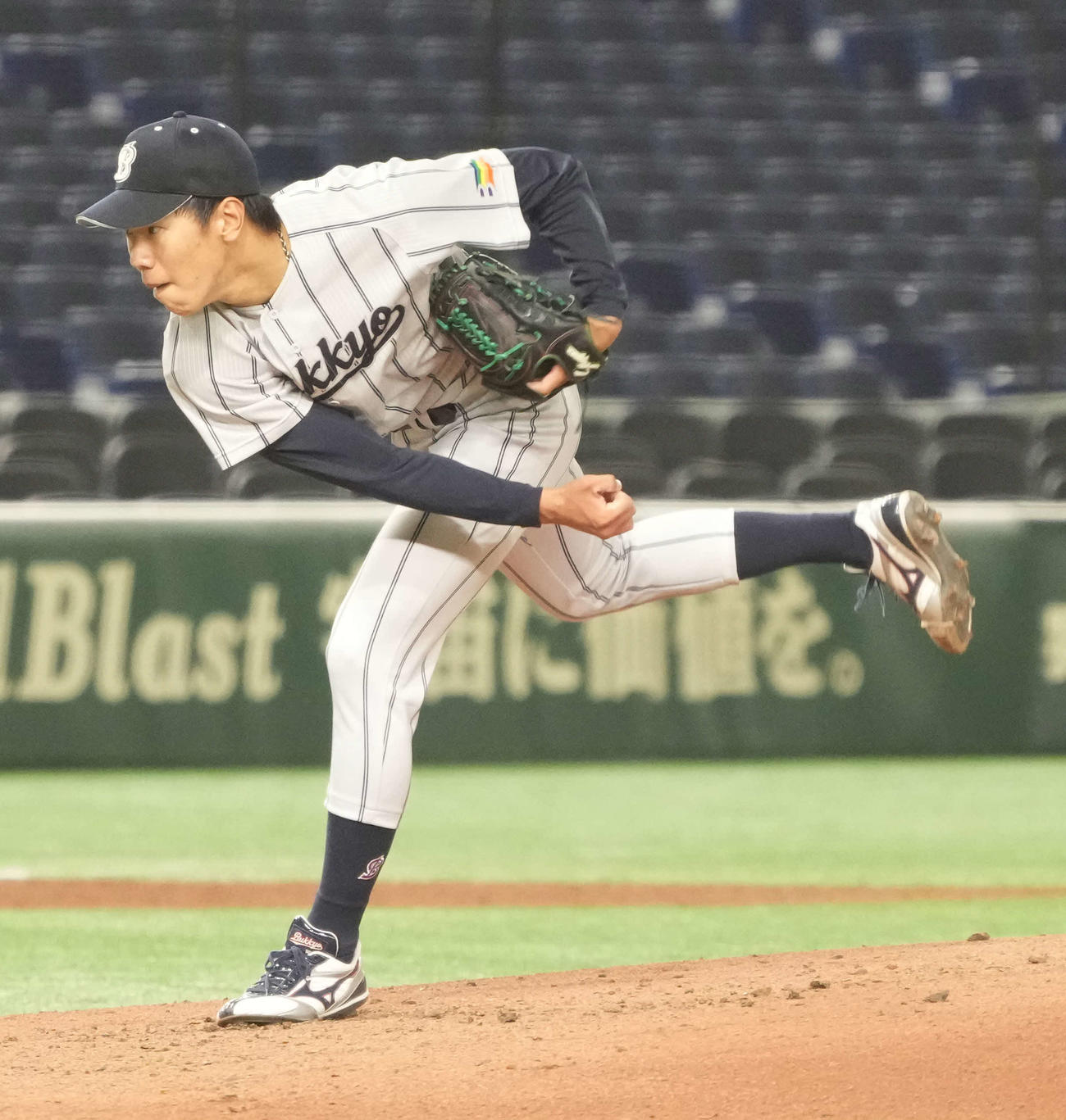 四国学院大対佛教大　佛教大先発の田中航（撮影・小沢裕）