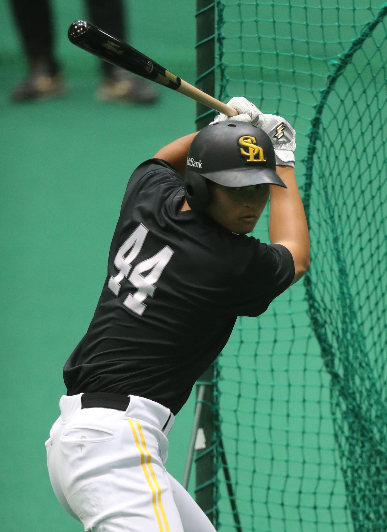 背番号44を背負い打撃練習に励む笹川（2023年11月撮影）