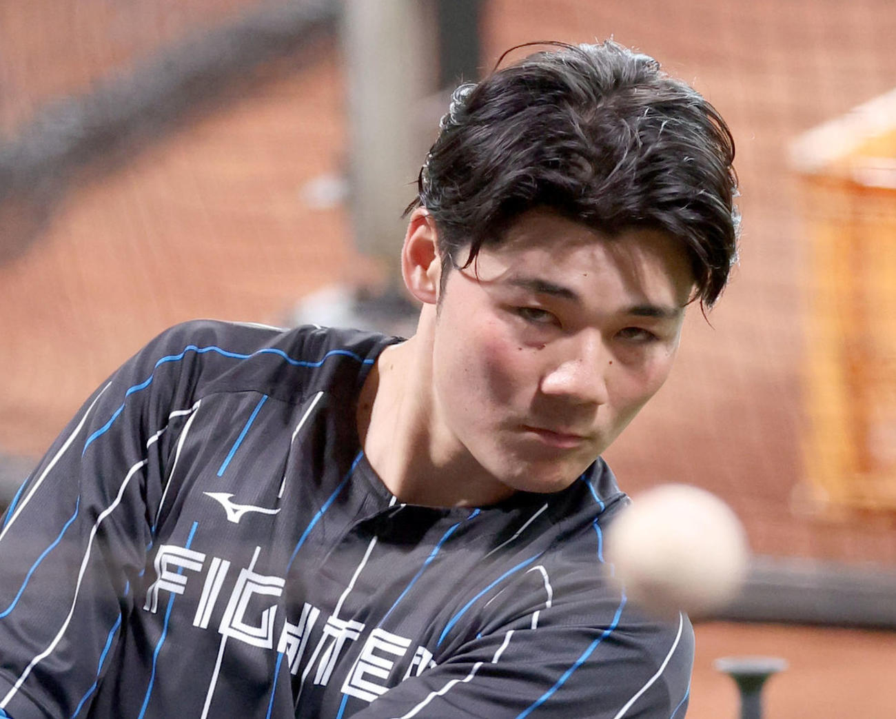 試合前、打撃練習をする日本ハム清宮（2024年4月撮影）