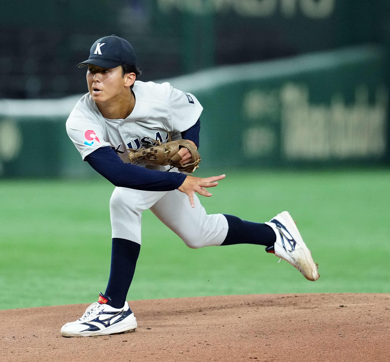 和歌山大対東日本国際大　東日本国際大の先発阿字（撮影・たえ見朱実）