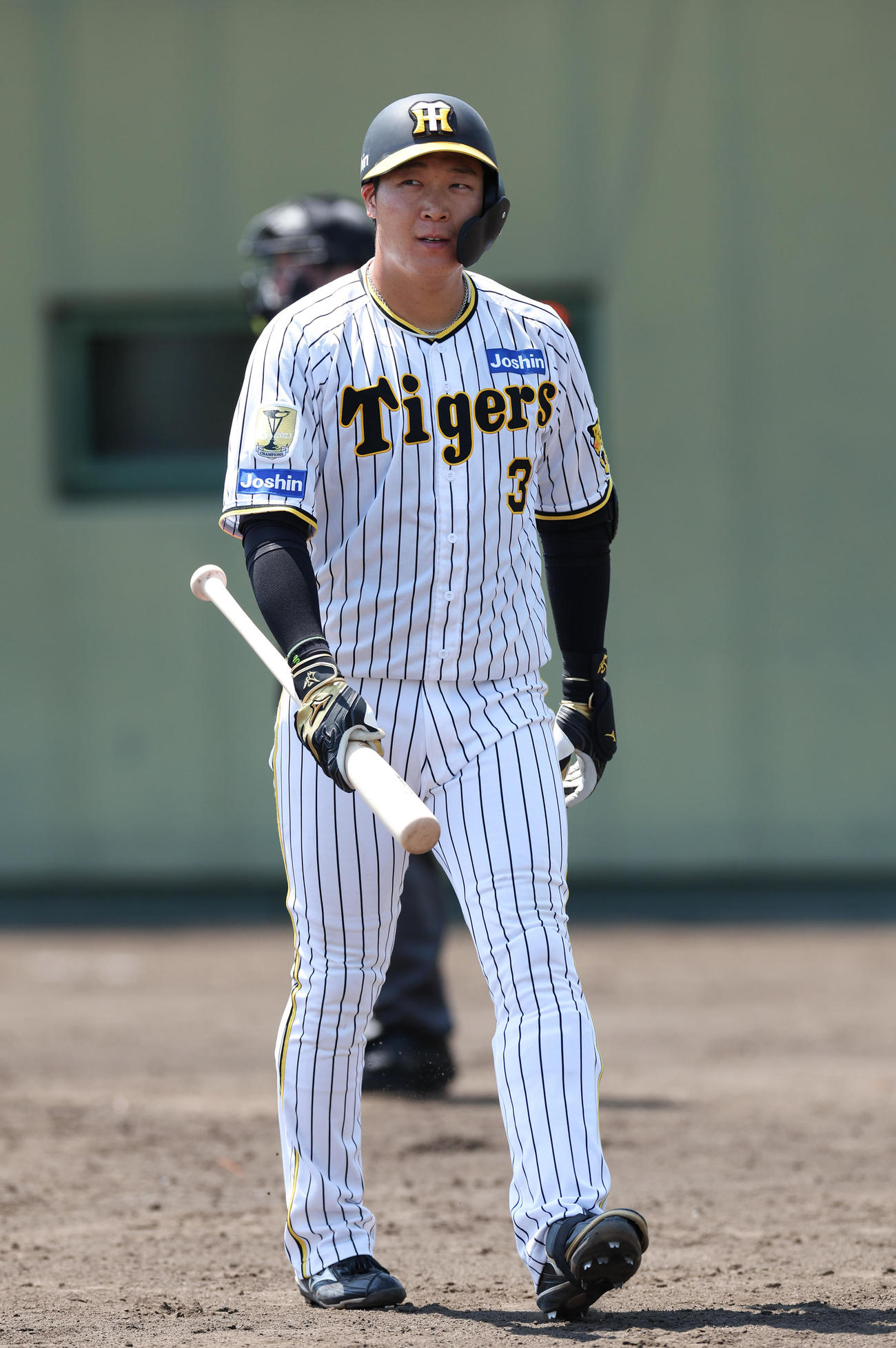 ウエスタン・リーグのオリックス戦で見逃し三振に倒れた阪神大山（撮影・前田充）