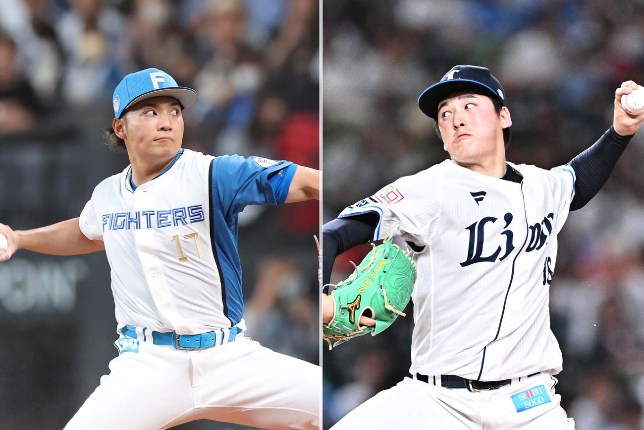 マダックスを達成した日本ハム伊藤（左）と西武隅田