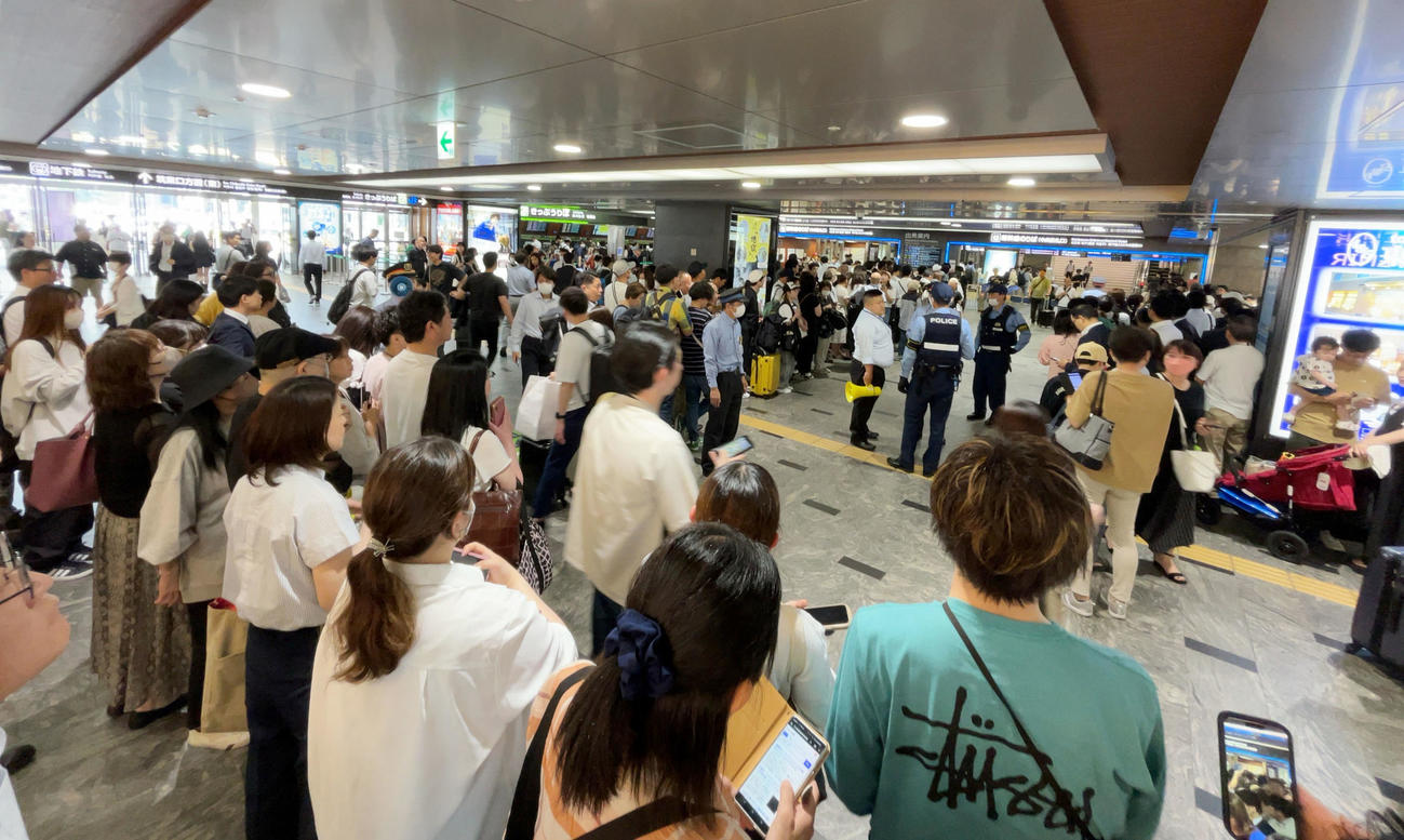 選手到着を待つ阪神ファン（撮影・加藤哉）