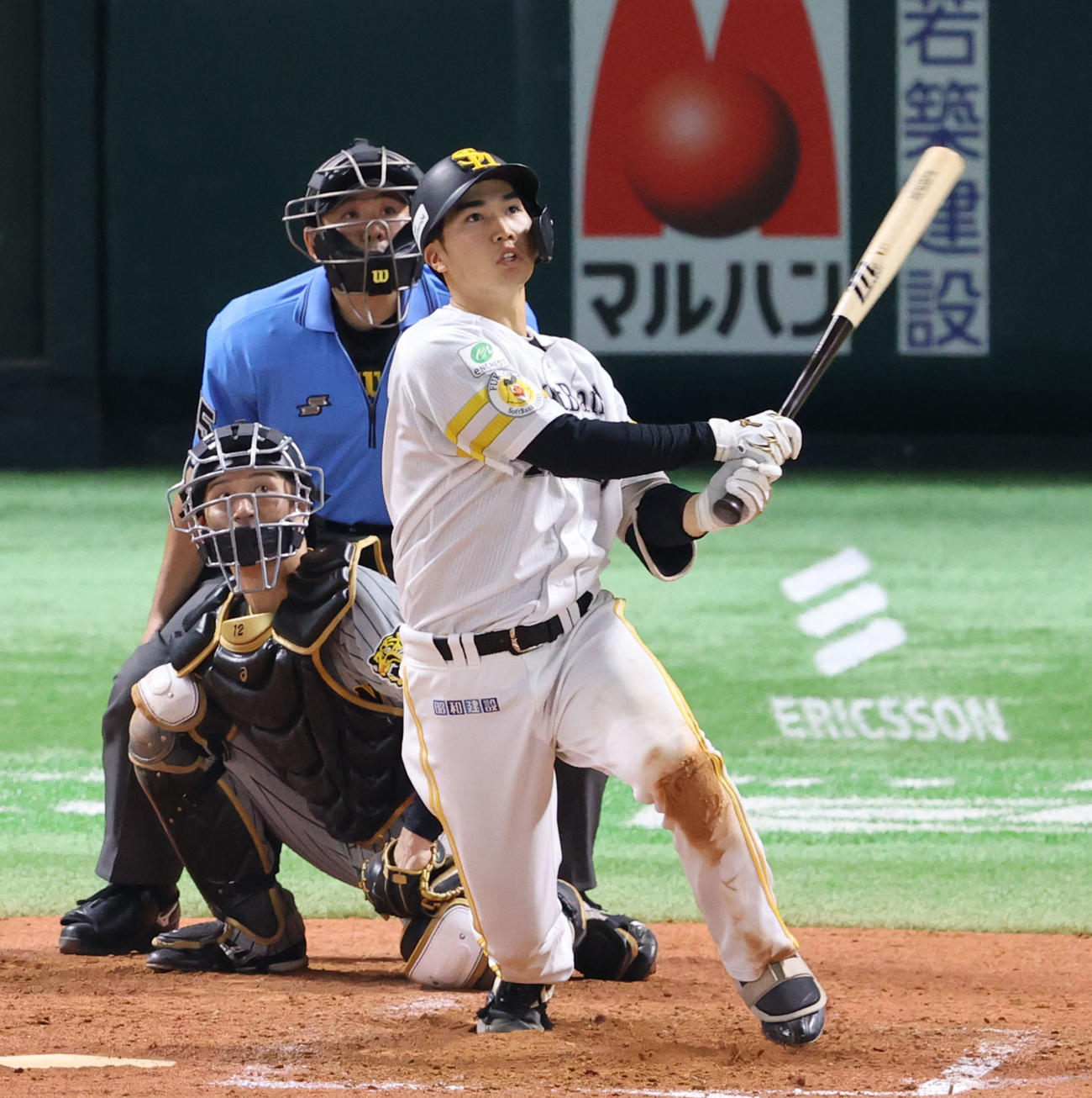 ソフトバンク対阪神　5回裏ソフトバンク2死二塁、広瀬は左越えに先制2点本塁打を放つ（撮影・梅根麻紀）