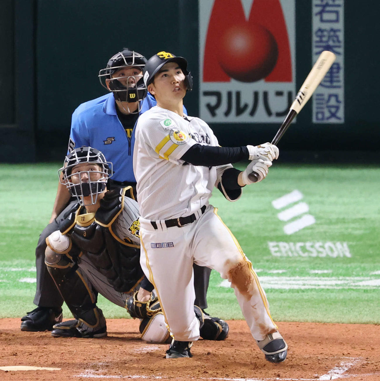 ソフトバンク対阪神　5回裏ソフトバンク2死二塁、広瀬はプロ1号となる左越え先制2点本塁打を放つ（撮影・梅根麻紀）