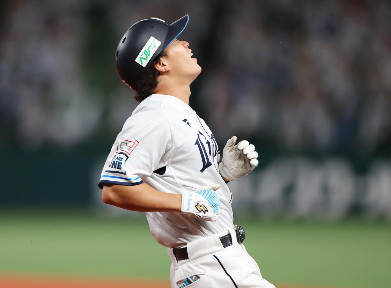 西武対DeNA 5回裏西武2死、中前打を放った奥村（撮影・宮地輝）