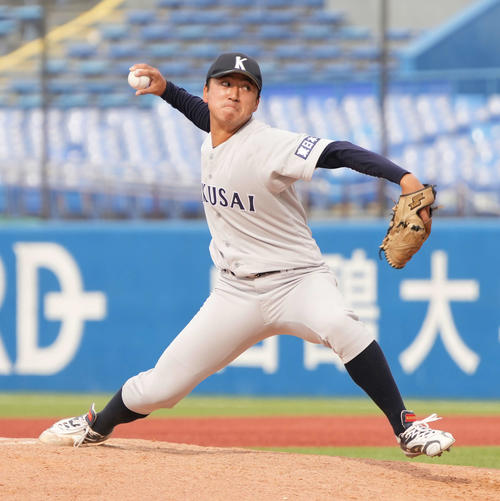 早大対東日本国際大　東日本国際大2番手で登板した藤井（撮影・小沢裕）