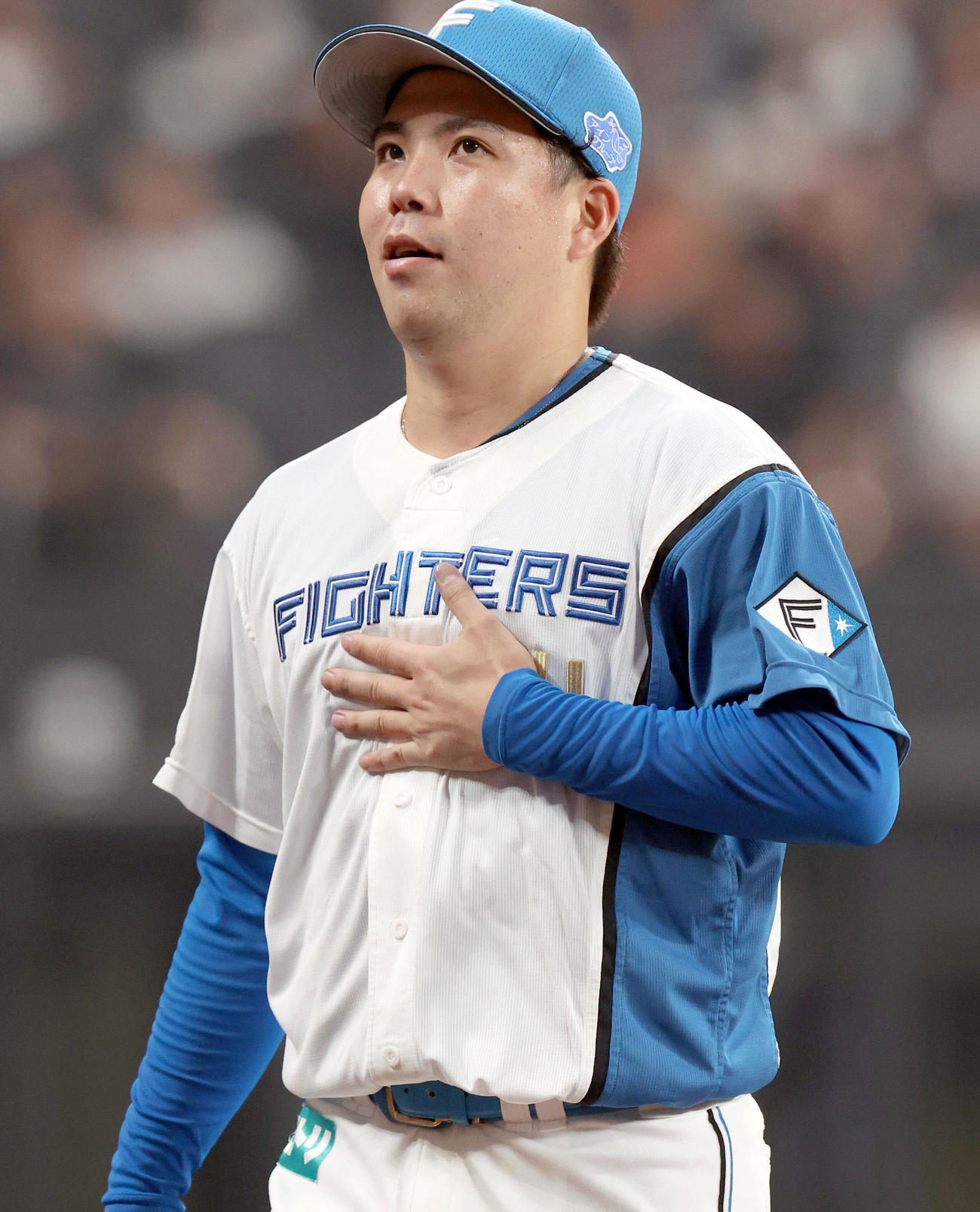 日本ハム対巨人　7回表を無失点に抑え安堵（あんど）する金村（撮影・佐藤翔太）