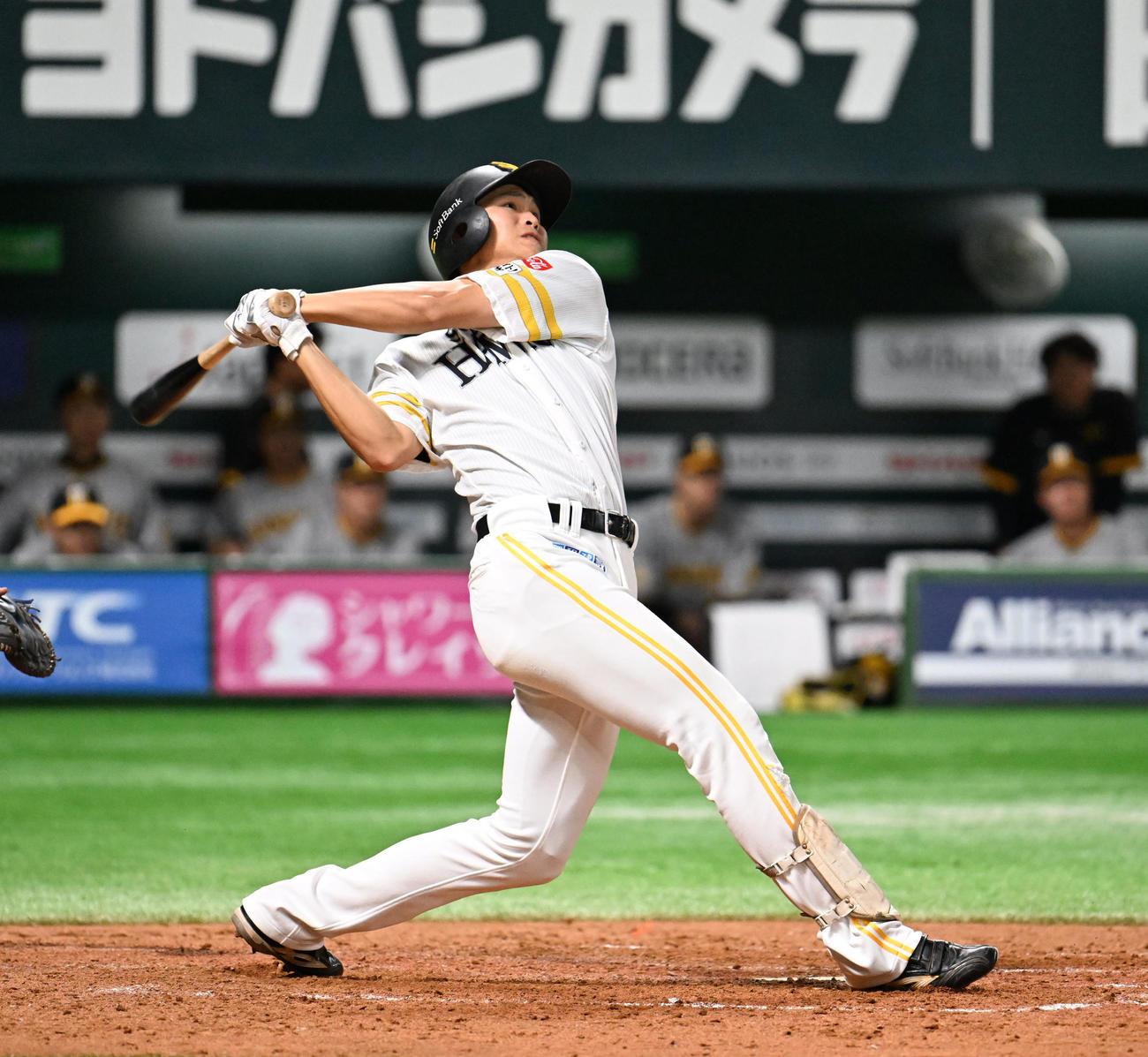 ソフトバンク対阪神　5回裏ソフトバンク無死、笹川は右越え本塁打を放つ（撮影・林敢治）