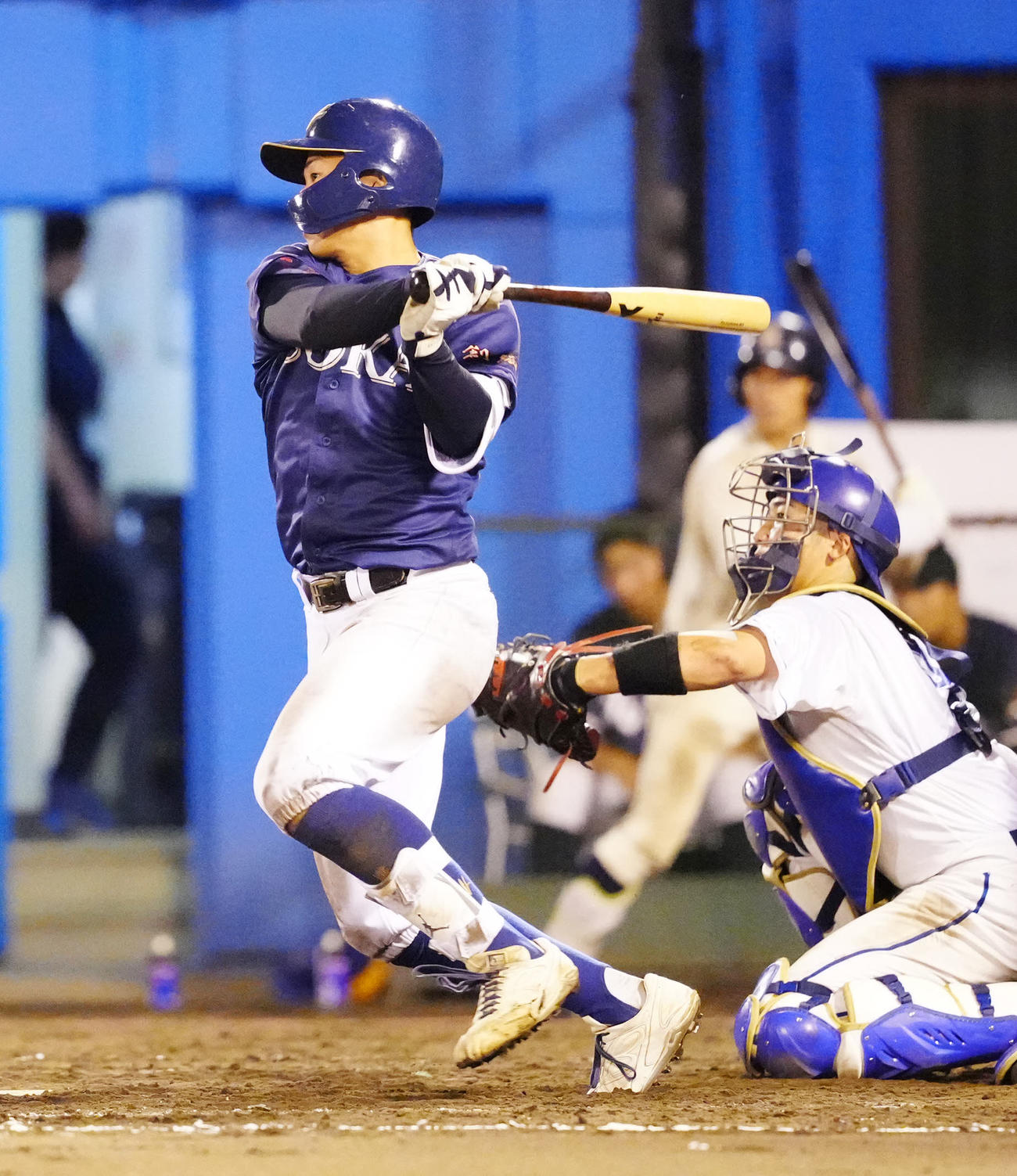 紅白戦の第3試合　7回裏Cチーム1死一、三塁、適時内野安打とする創価大・立石（撮影・江口和貴）