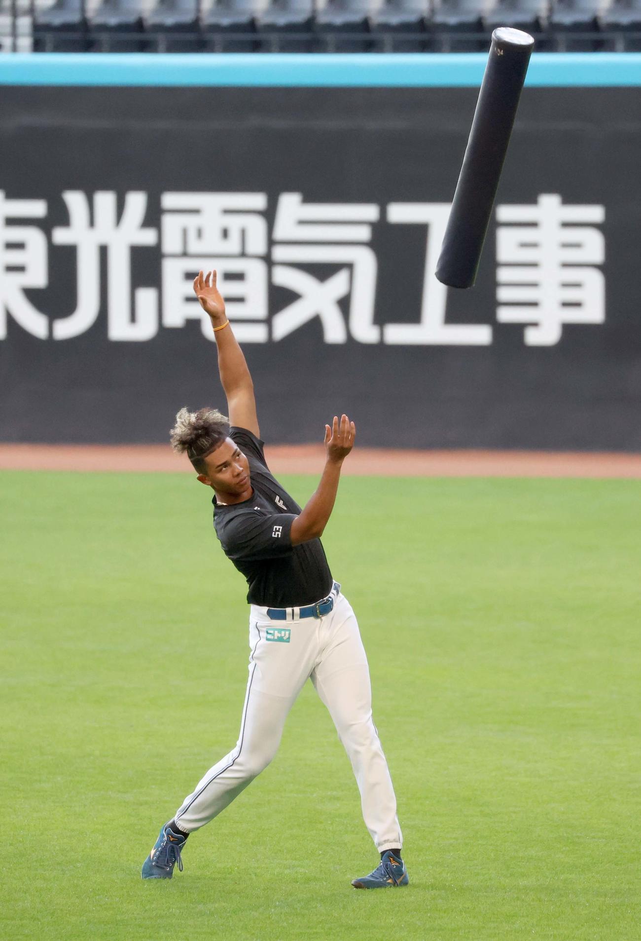 フィジカルトレーニングする日本ハム水谷（撮影・黒川智章）