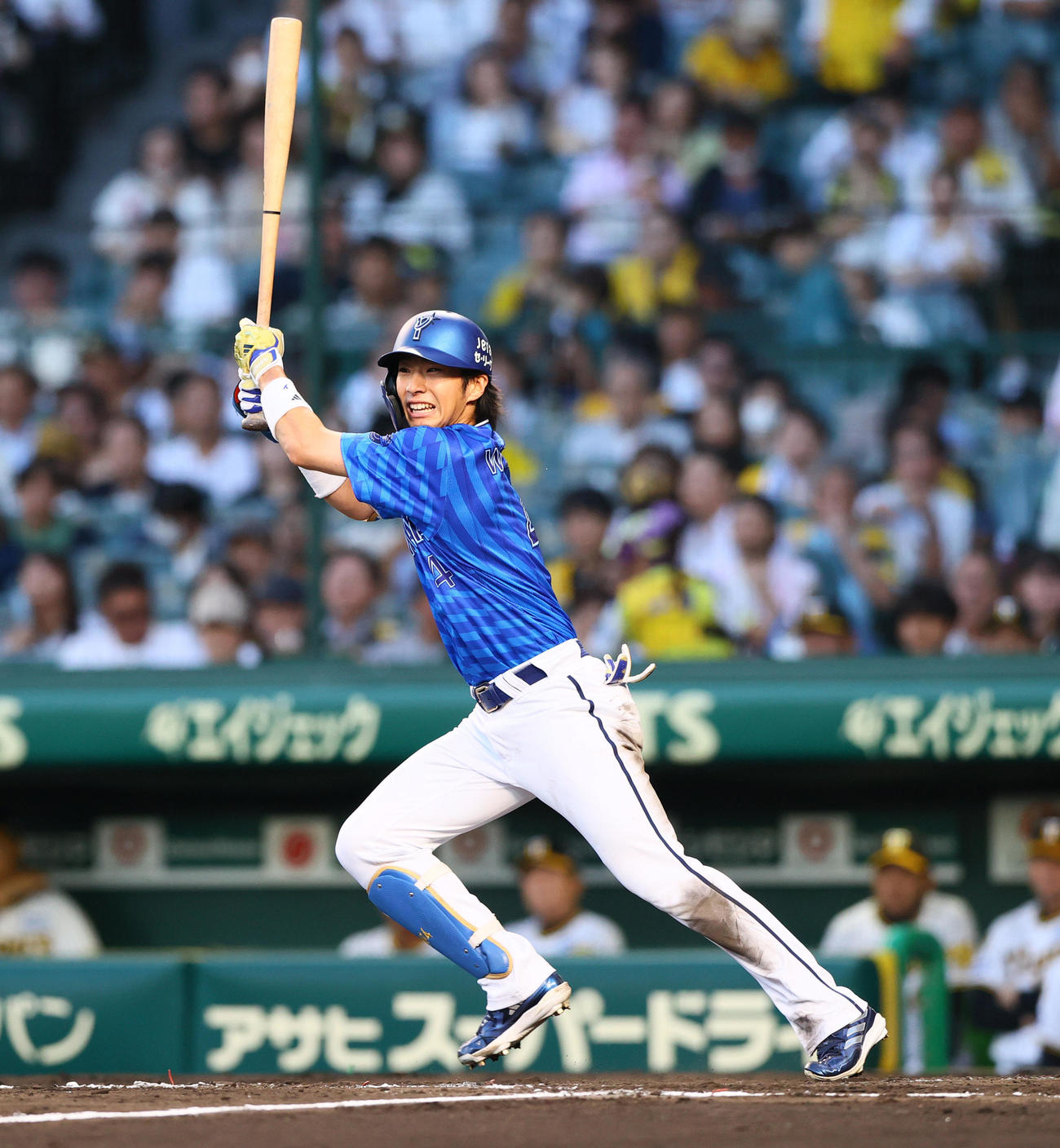 阪神対DeNA 4回表DeNA無死、度会は左前打を放つ（撮影・上山淳一）