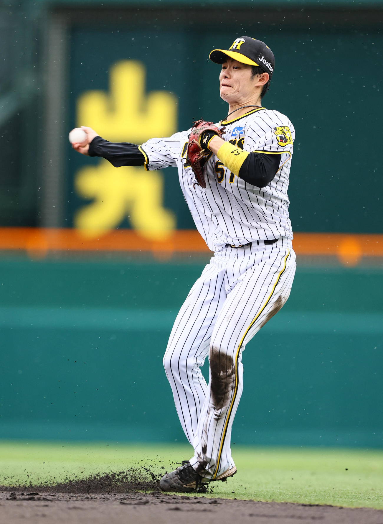 阪神対DeNA 5回表DeNA1死、二塁手中野は度会の打球を好捕しアウトにする（撮影・上山淳一）