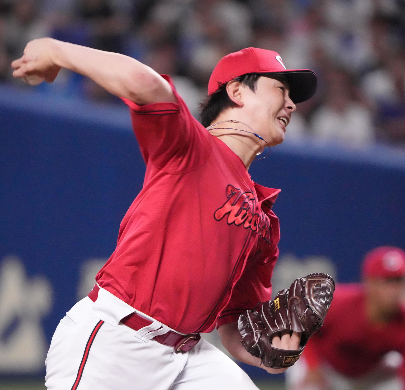 中日対広島　4回裏、力投する広島先発の大瀬良（撮影・森本幸一）