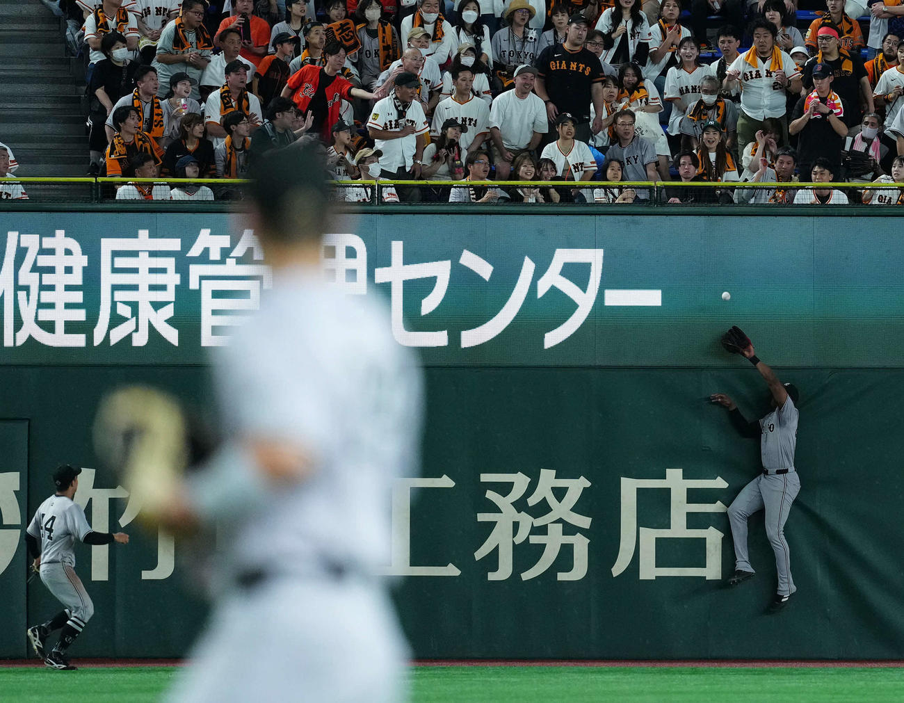 巨人対ヤクルト　5回表ヤクルト1死二塁、山田の飛球を好捕する中堅手ヘルナンデス（撮影・たえ見朱実）