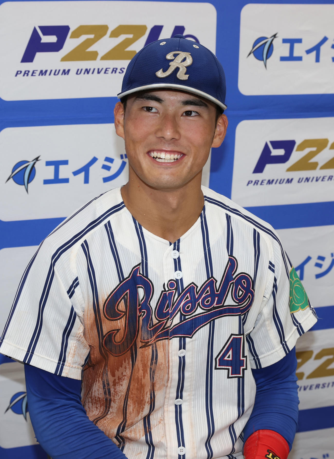 立正大対順大　会見で笑顔を見せる立正大・飯山（撮影・柴田隆二）