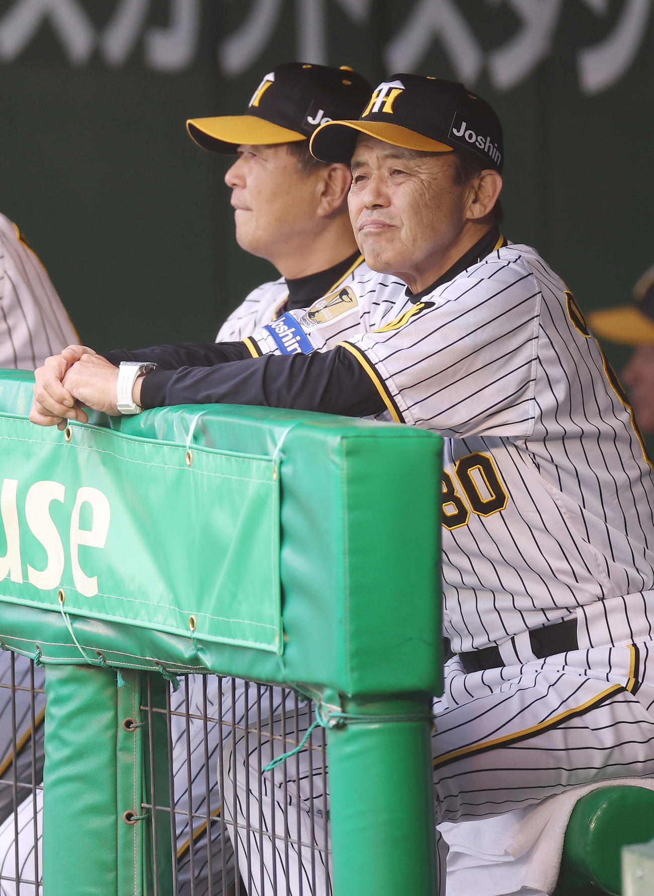 阪神対中日　2回表、戦況を見守る阪神岡田監督（右）（撮影・前田充）
