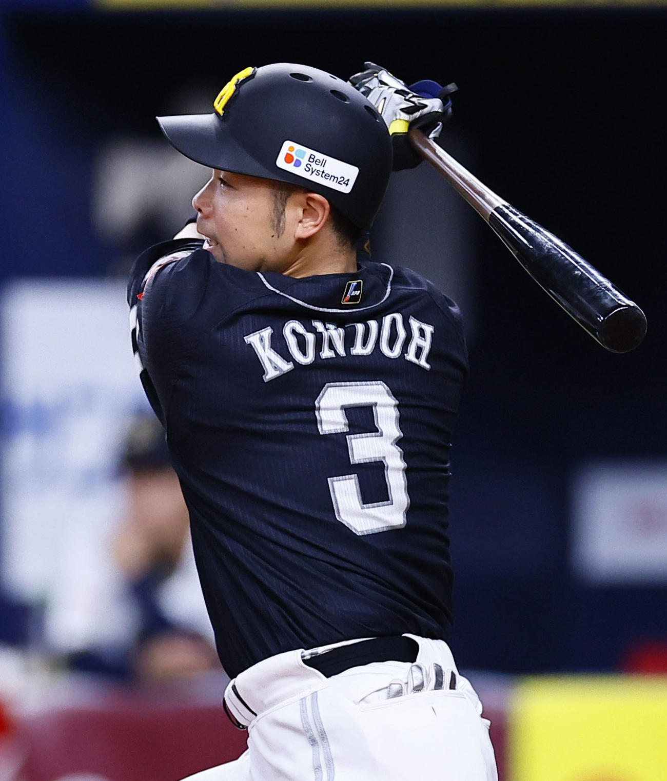 オリックス対ソフトバンク　7回表ソフトバンク1死二塁、近藤は中前に適時打を放つ（撮影・藤尾明華）