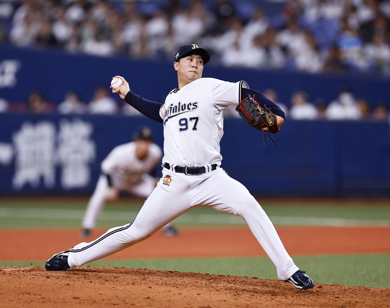 オリックス対ソフトバンク　8回、4番手で登板したオリックス古田島（撮影・藤尾明華）