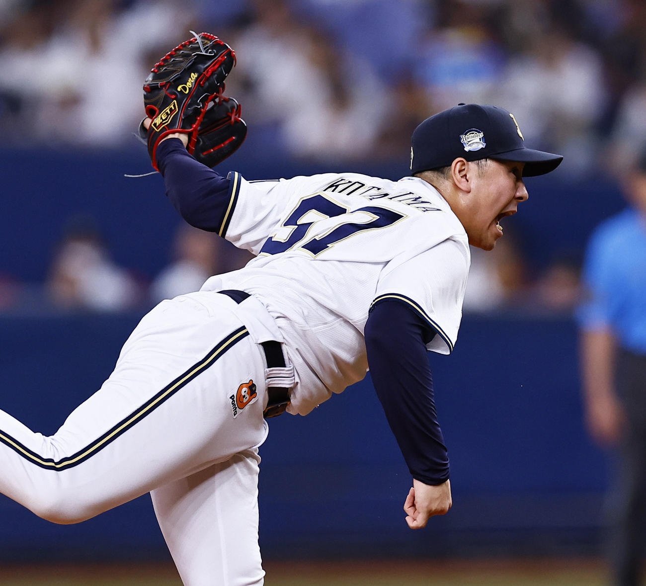 オリックス対ソフトバンク　8回、4番手で登板したオリックス古田島（撮影・藤尾明華）