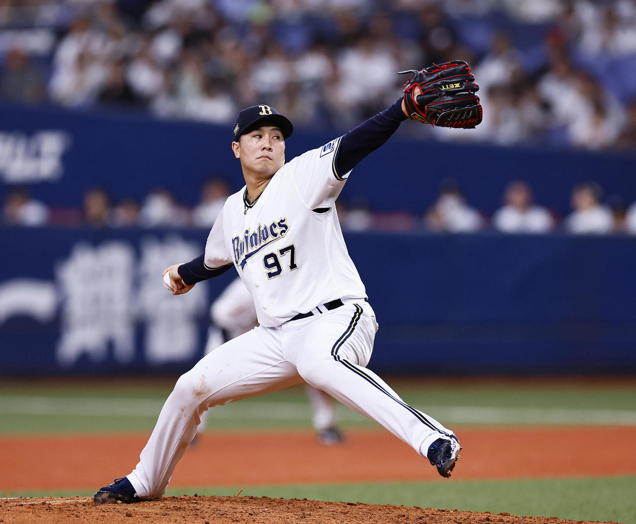 オリックス対ソフトバンク　8回、4番手で登板したオリックス古田島（撮影・藤尾明華）