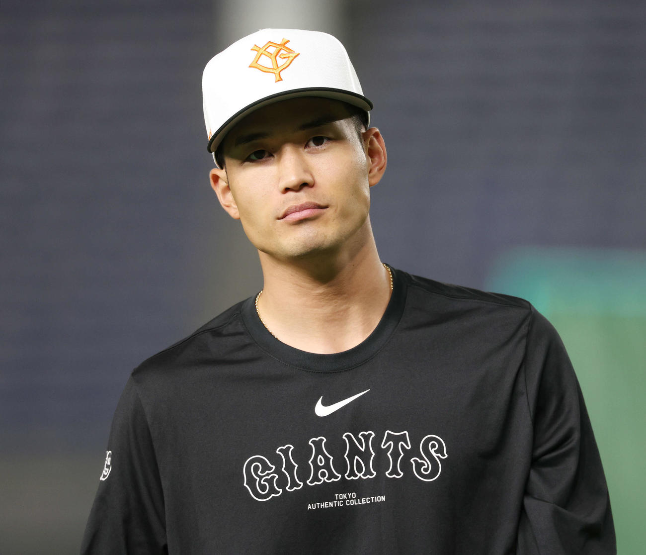 巨人対広島　試合前練習に臨む巨人若林（撮影・宮地輝）