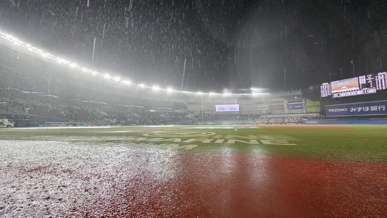 ロッテ対オリックス　豪雨のため7回裏途中でコールド（撮影・鈴木みどり）