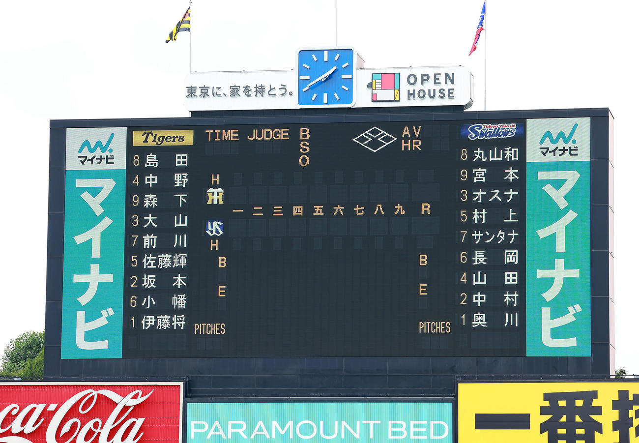 ヤクルト対阪神　両チームのスタメン（撮影・足立雅史）