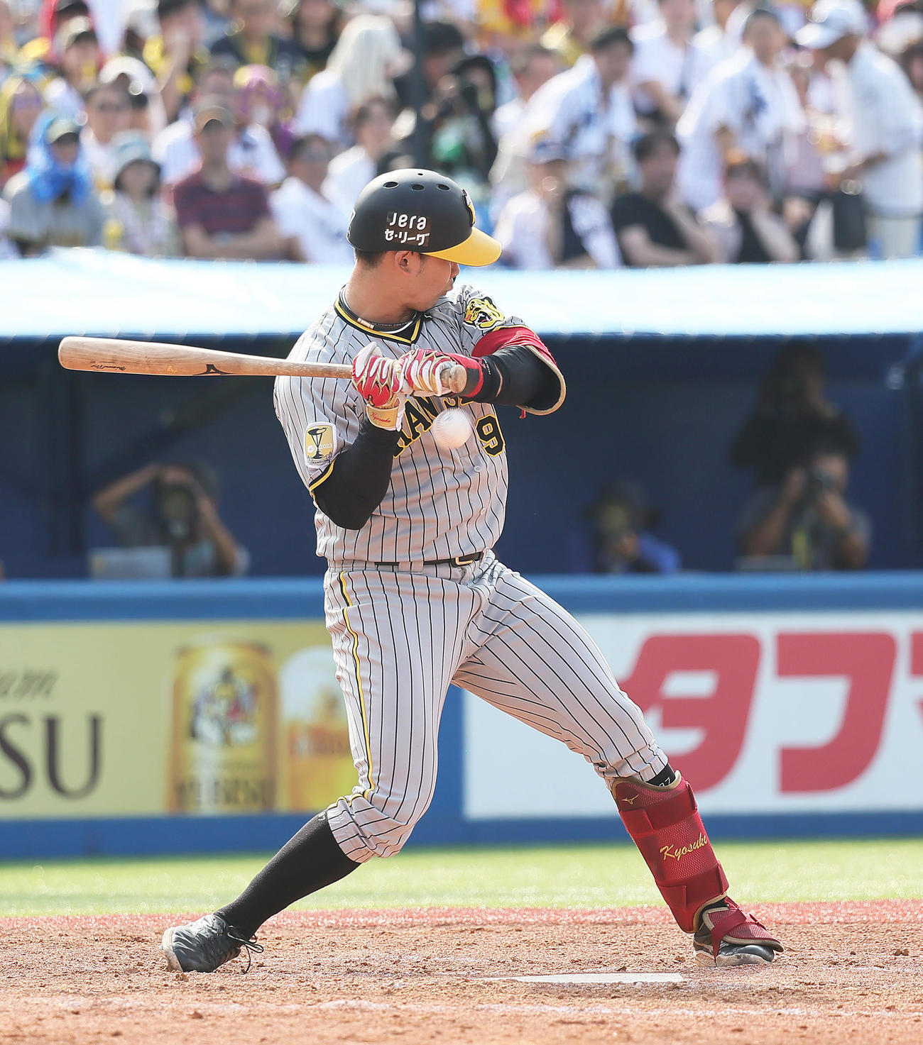 ヤクルト対阪神　5回表阪神2死、野口は死球を受ける（撮影・足立雅史）