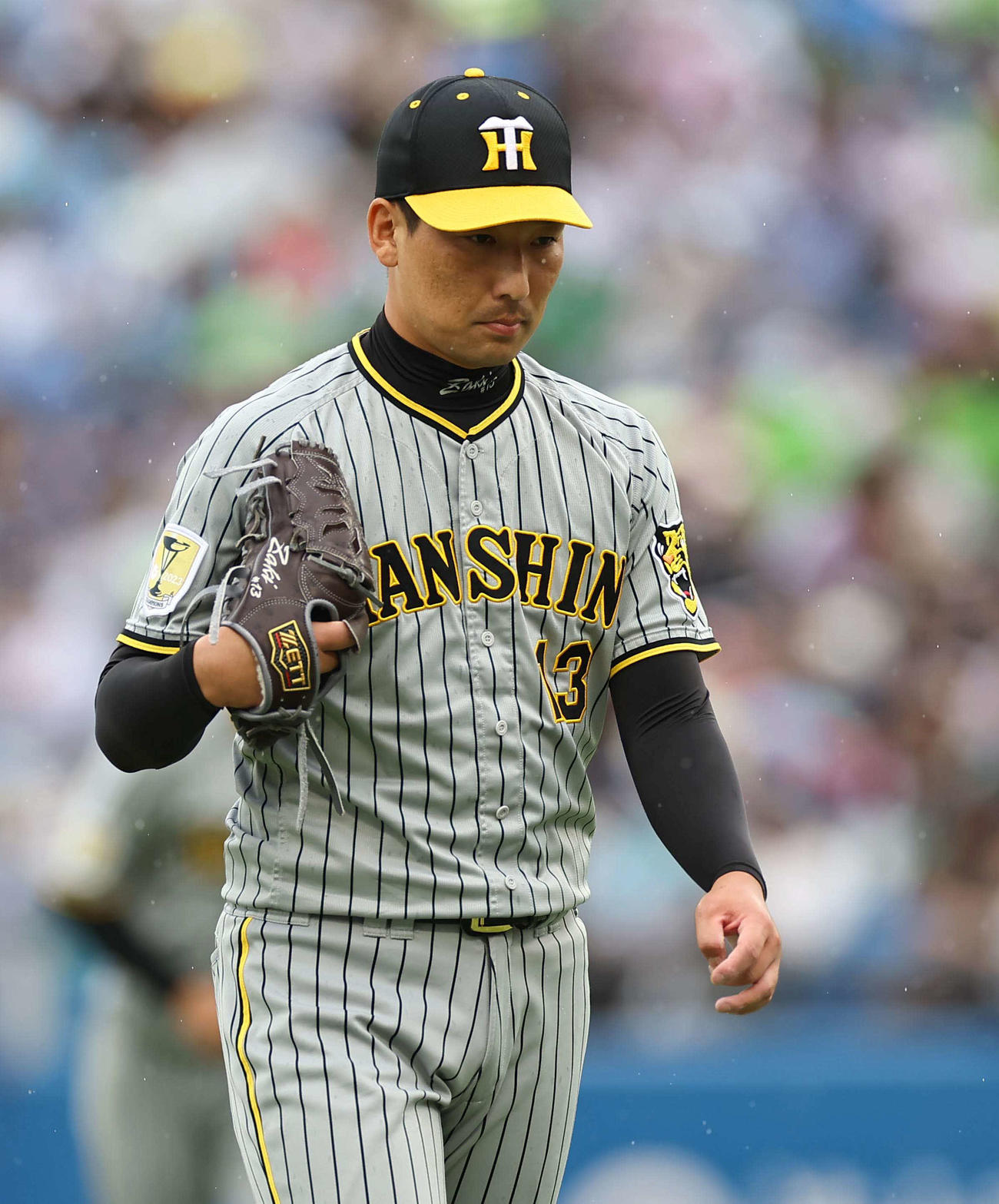 ヤクルト対阪神　8回、勝ち越しを許した岩崎は厳しい表情でベンチに引き揚げる（撮影・上田博志）