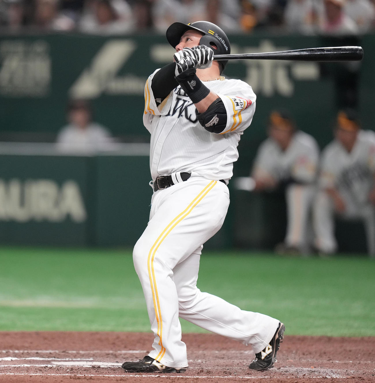 ソフトバンク対西武　6回裏ソフトバンク1死、左中間にソロ本塁打を放つ山川（撮影・鈴木みどり）