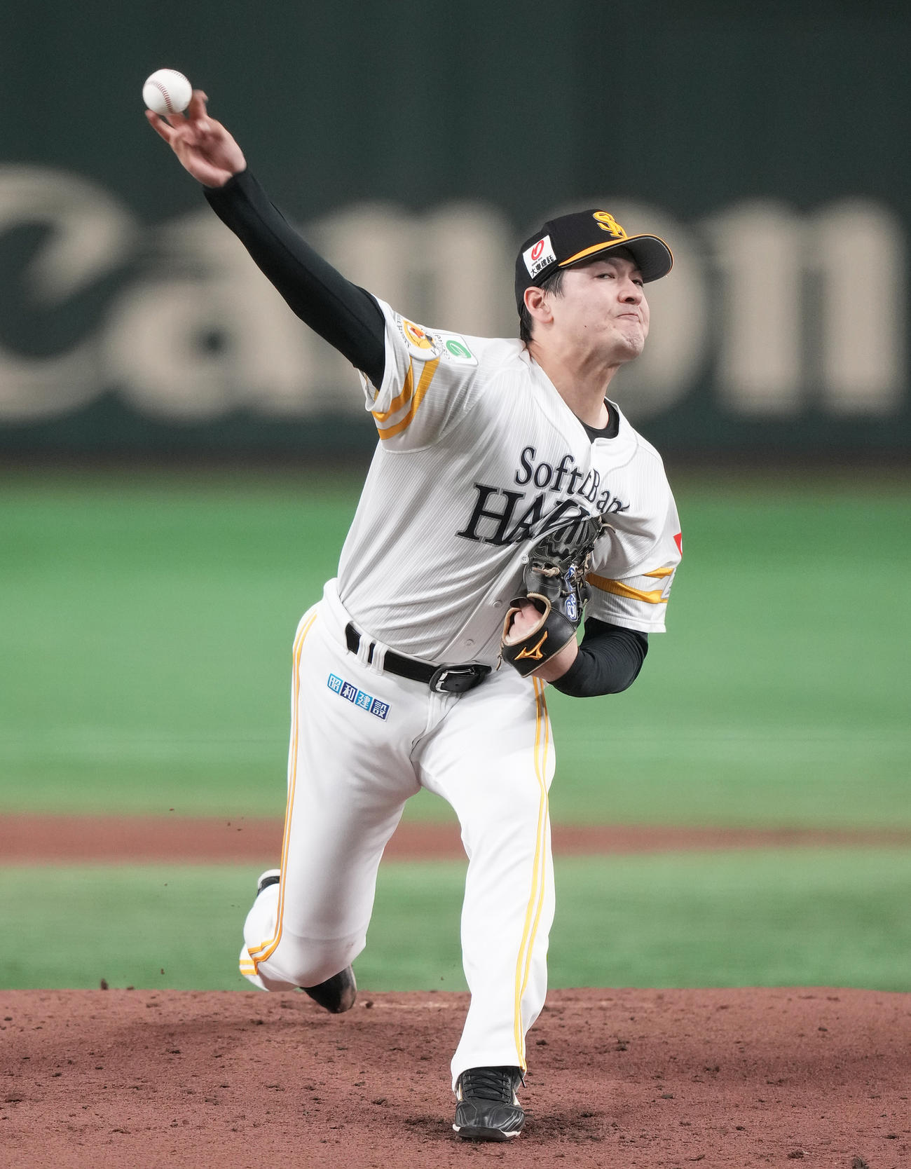 ソフトバンク対西武　力投するソフトバンク先発の有原（撮影・鈴木みどり）