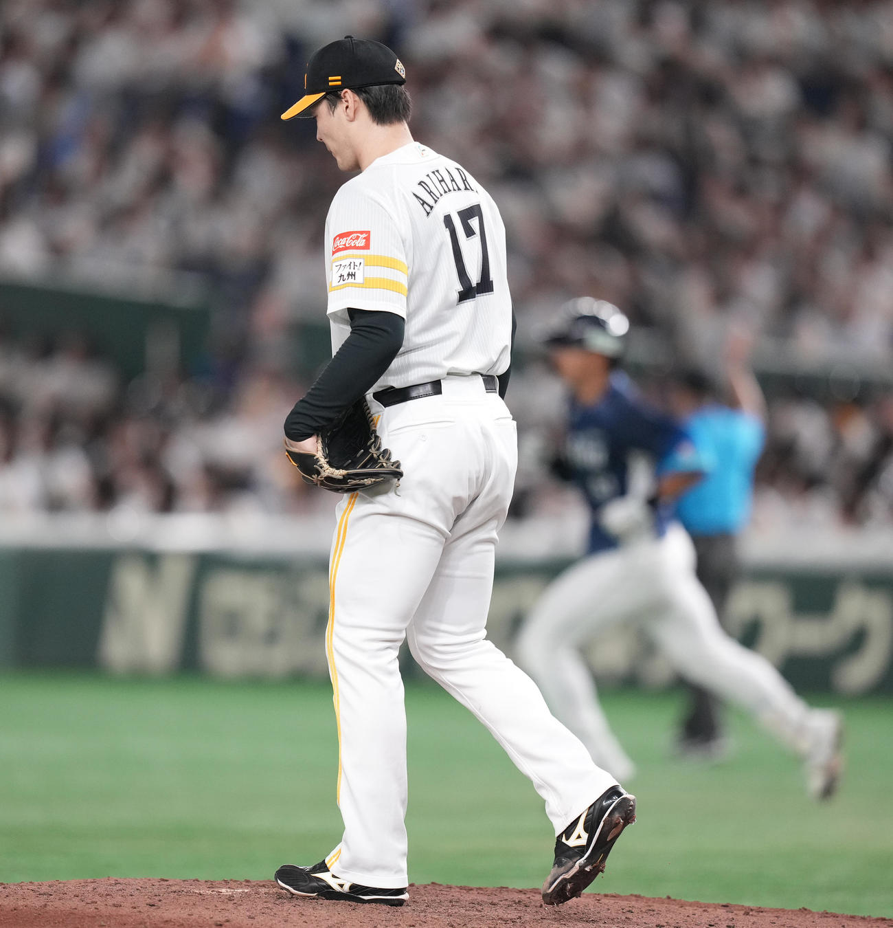 ソフトバンク対西武　7回表ソフトバンク1死一塁、西川に右越え2点本塁打を浴びる有原（撮影・鈴木みどり）