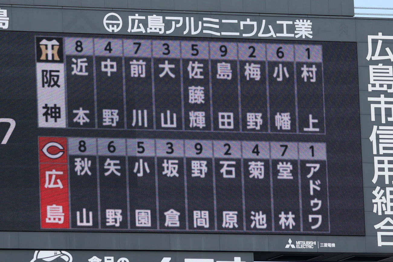 広島対阪神　両チームスタメン（撮影・加藤哉）