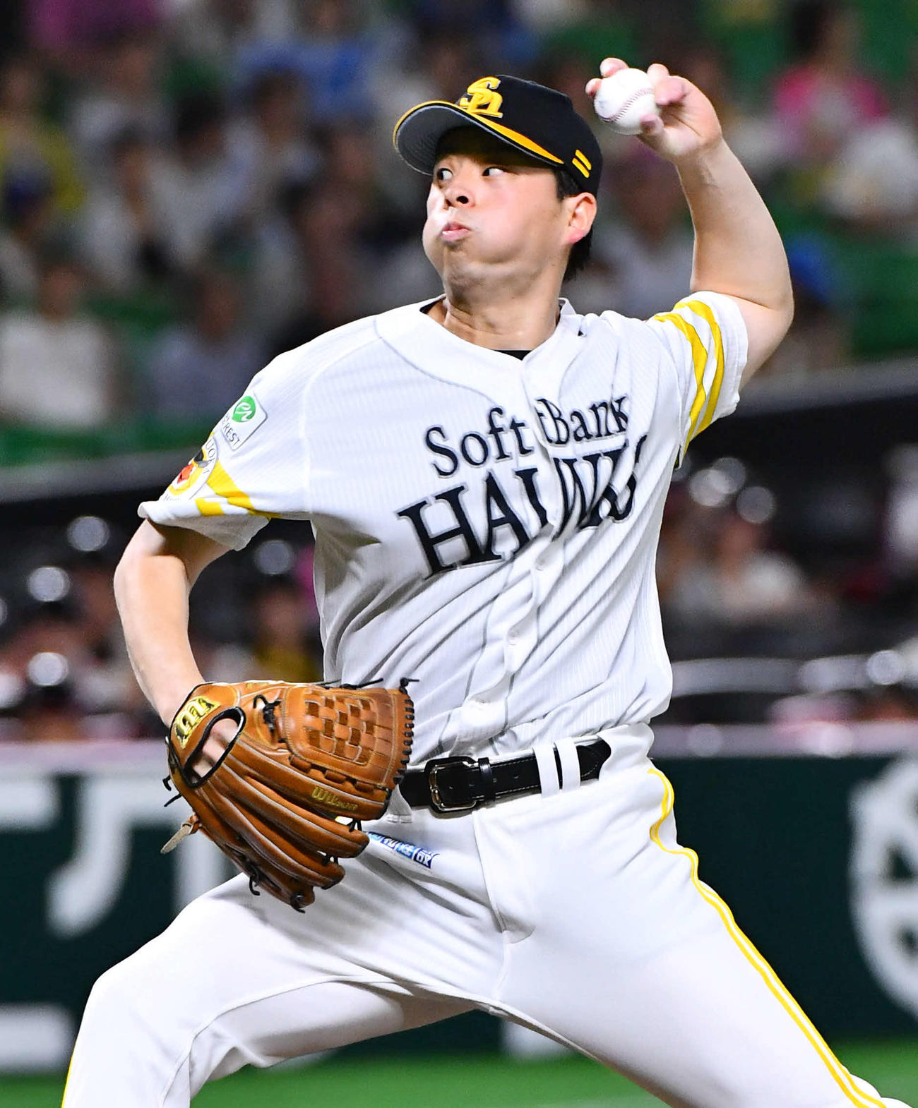 ソフトバンク対西武　ソフトバンク先発の大関（撮影・岩下翔太）