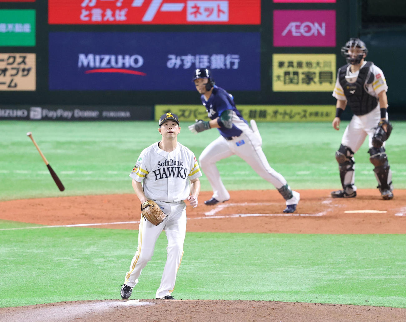 ソフトバンク対西武　3回表西武2死満塁、外崎に先制となる2点適時打を浴びた大関（撮影・梅根麻紀）