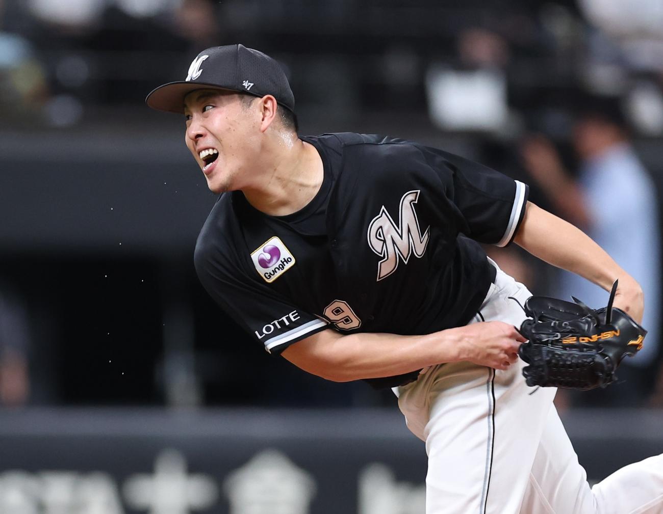 日本ハム対ロッテ　汗を飛ばし力投する西野（撮影・黒川智章）