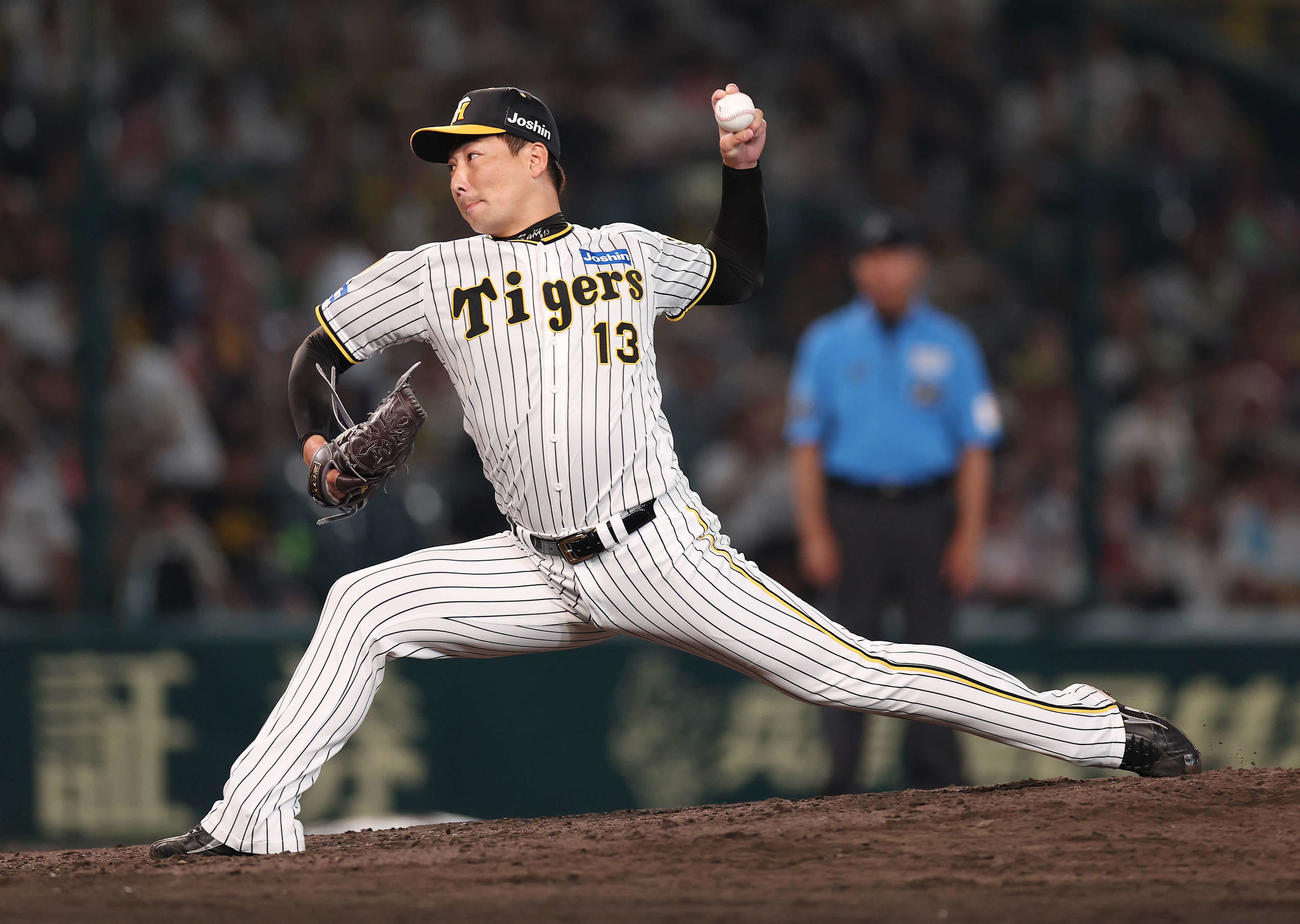 阪神対DeNA　力投する阪神4番手の岩崎（撮影・前田充）