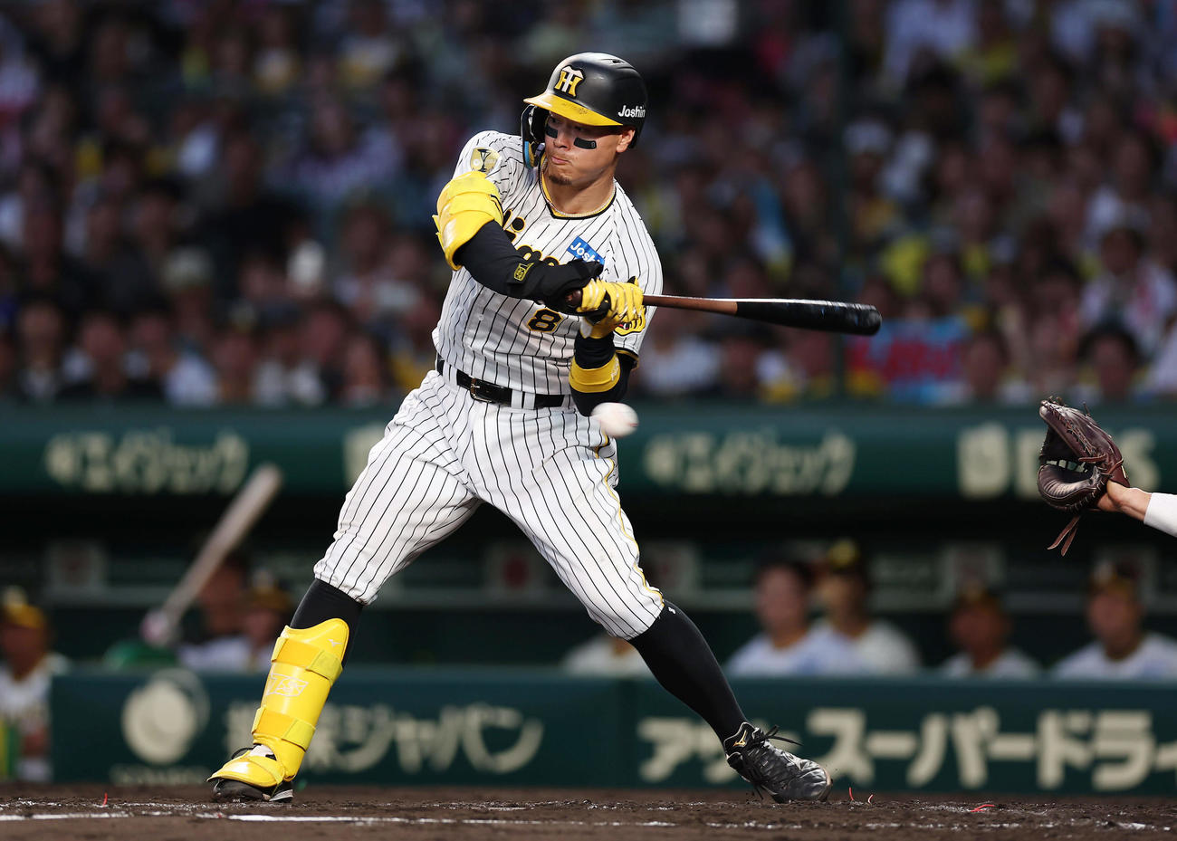 阪神対ヤクルト　4回裏阪神無死一塁、見逃し三振に倒れる佐藤輝（撮影・前田充）