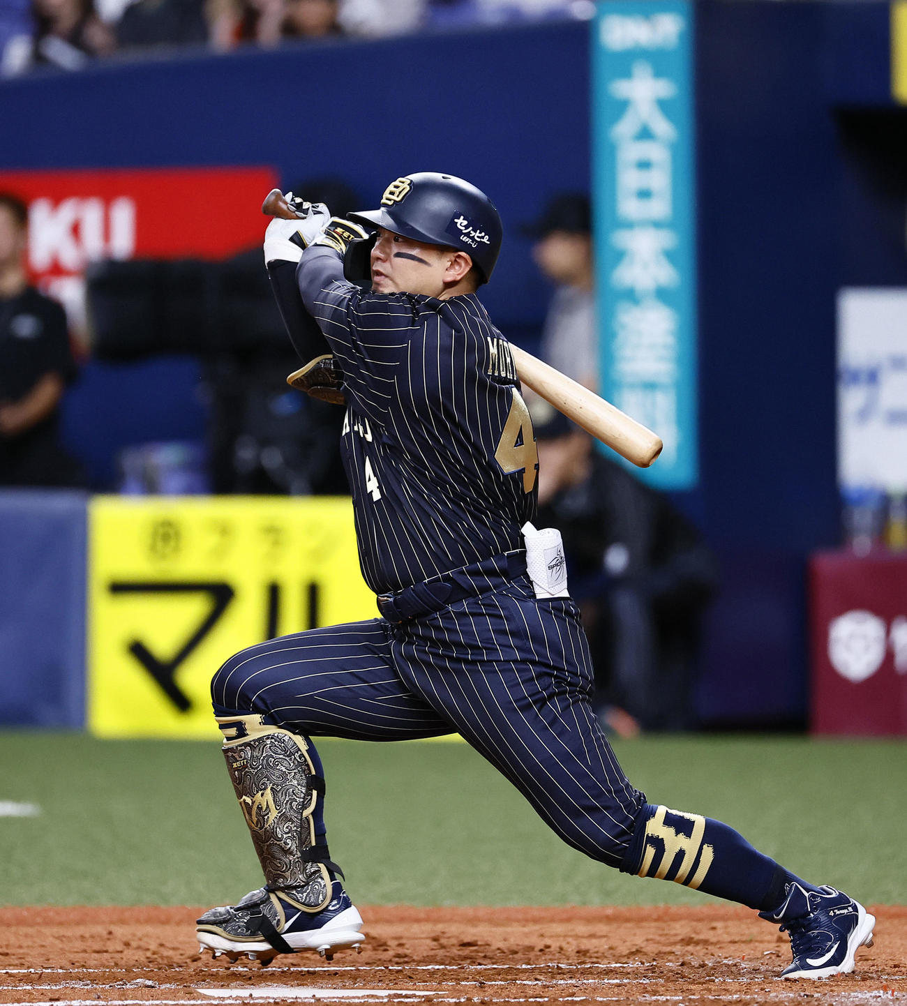 オリックス対ソフトバンク　1回裏オリックス2死三塁、森は中前に先制の適時打を放つ（撮影・藤尾明華）