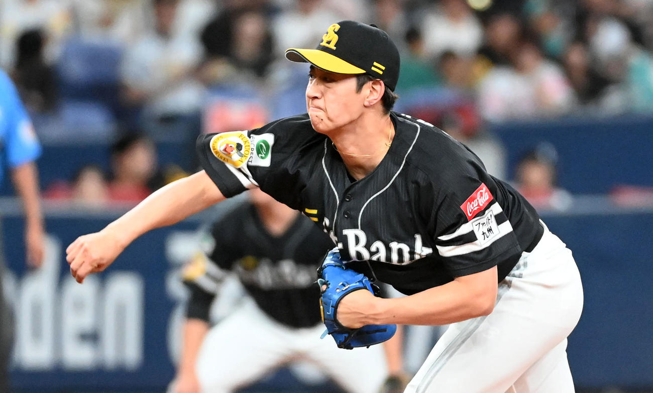 オリックス対ソフトバンク　ソフトバンク2番手の大山（撮影・前岡正明）