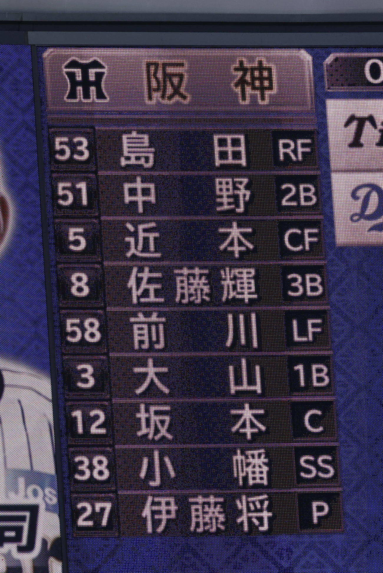 中日対阪神　阪神スタメン（撮影・藤尾明華）