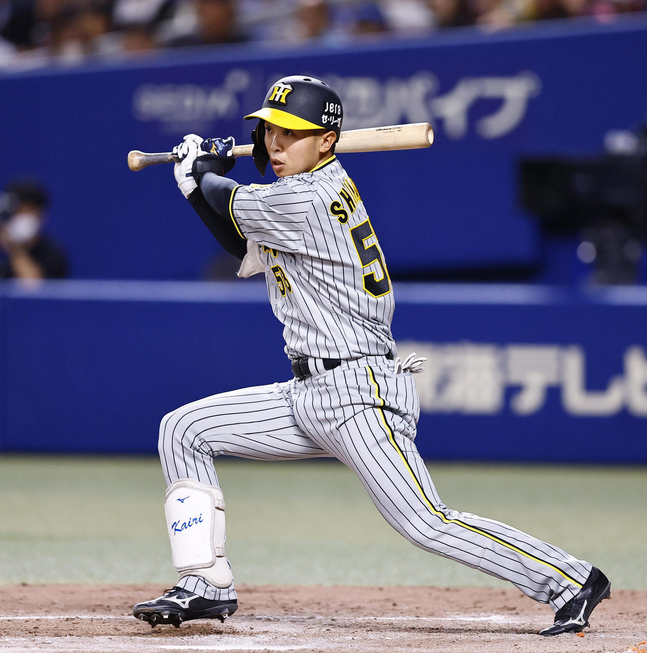 中日対阪神　4回表阪神2死満塁、島田は左前に同点適時打を放つ（撮影・藤尾明華）
